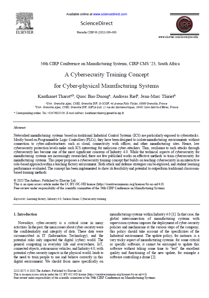 A Cybersecurity Training Concept For Cyber Physical Manufacturing Systems